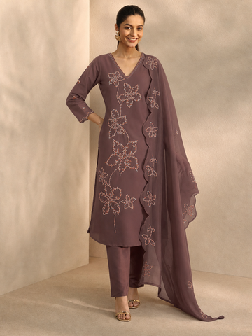 Women's V-Neck Embroidered Kurta with Pants & Dupatta