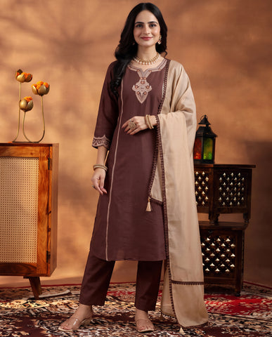 Classic Brown Ethnic Wear Suit Set for Women