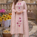 Baby Pink Embroidered Straight Kurta Set with Sequin-Work Dupatta