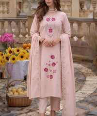 Baby Pink Embroidered Straight Kurta Set with Sequin-Work Dupatta
