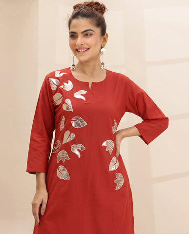 Orange Foil Work Farshi Salwar Set With Dupatta