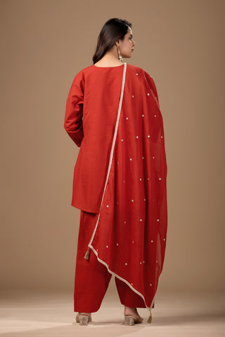 Ruby Red Cotton Farshi Salwar Set