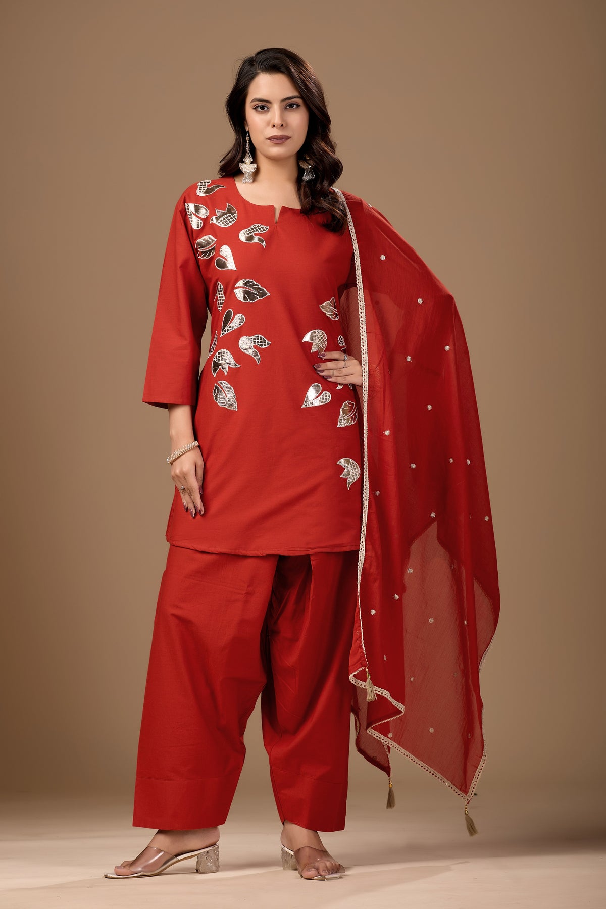 Ruby Red Cotton Farshi Salwar Set