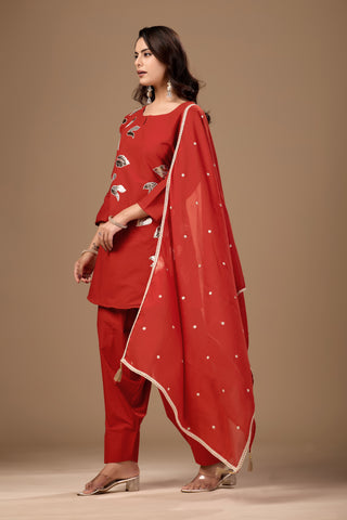 Ruby Red Cotton Farshi Salwar Set