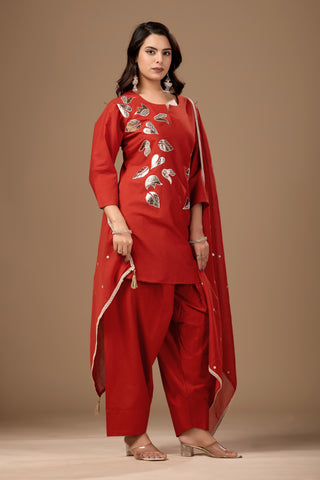 Ruby Red Cotton Farshi Salwar Set
