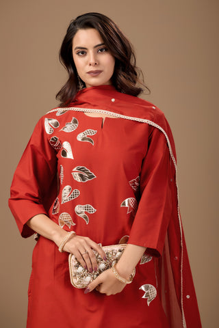 Ruby Red Cotton Farshi Salwar Set