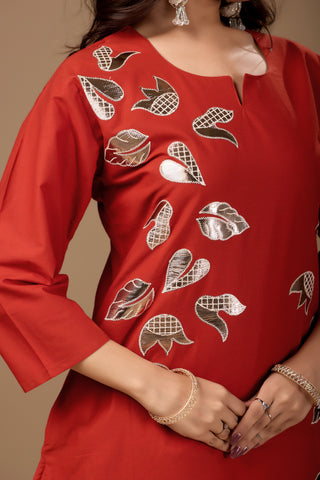 Ruby Red Cotton Farshi Salwar Set