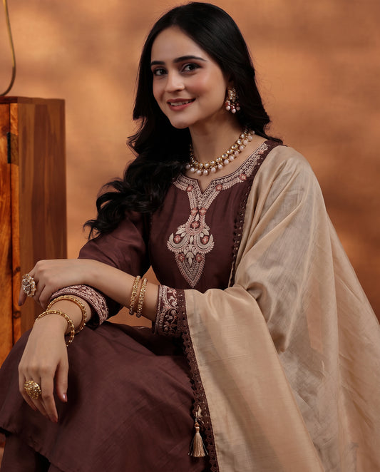 Classic Brown Ethnic Wear Suit Set for Women