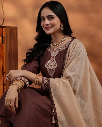 Classic Brown Ethnic Wear Suit Set for Women
