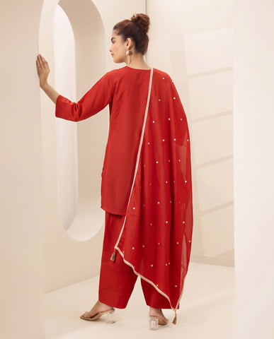 Orange Foil Work Farshi Salwar Set With Dupatta
