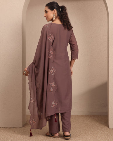 Women's V-Neck Embroidered Kurta with Pants & Dupatta