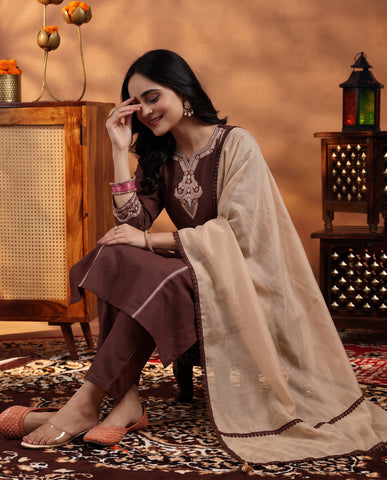 Classic Brown Ethnic Wear Suit Set for Women