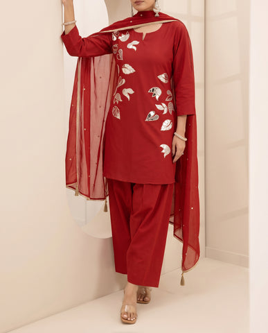Orange Foil Work Farshi Salwar Set With Dupatta