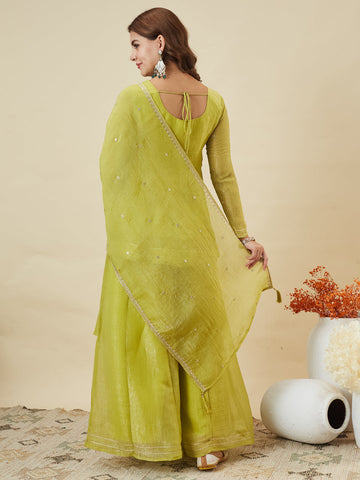 Neon Embroidered Peplum Top with Sharara Set For Women