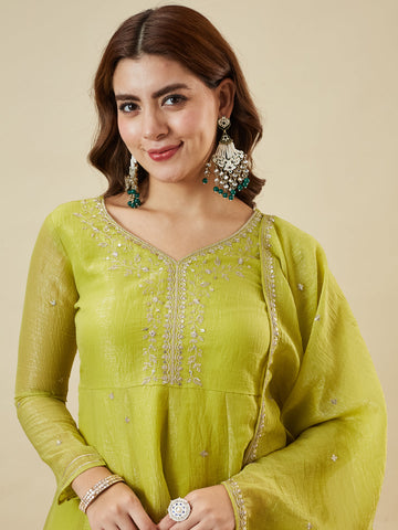 Neon Embroidered Peplum Top with Sharara Set For Women