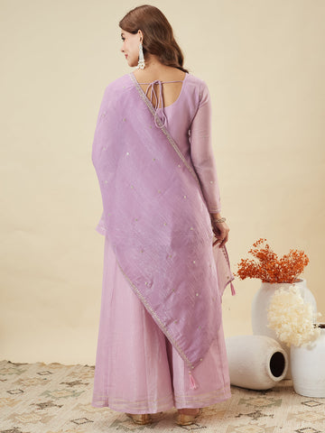 Lavender Embroidered Peplum Top with Sharara Set