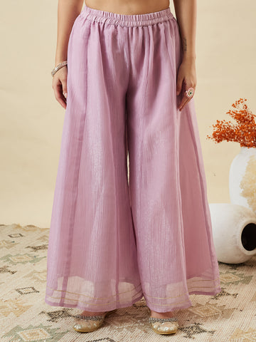 Lavender Embroidered Peplum Top with Sharara Set