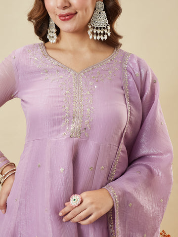 Lavender Embroidered Peplum Top with Sharara Set