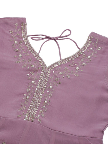 Lavender Embroidered Peplum Top with Sharara Set