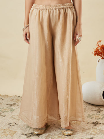 Off White Embroidered Peplum Top with Sharara Set
