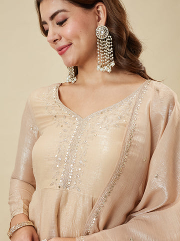Off White Embroidered Peplum Top with Sharara Set