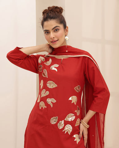Orange Foil Work Farshi Salwar Set With Dupatta