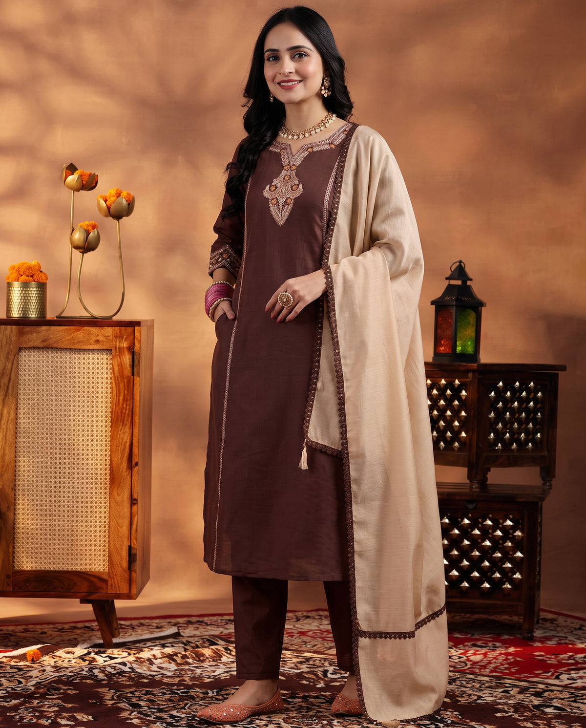Classic Brown Ethnic Wear Suit Set for Women