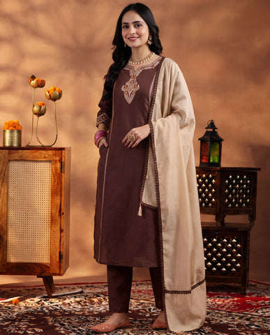 Classic Brown Ethnic Wear Suit Set for Women