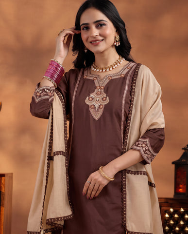 Classic Brown Ethnic Wear Suit Set for Women