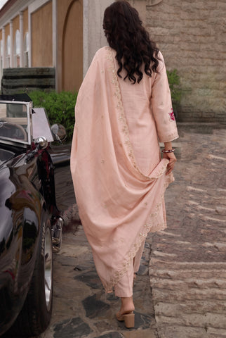 Baby Pink Embroidered Straight Kurta Set with Sequin-Work Dupatta