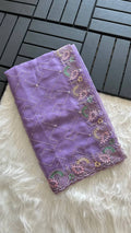 Lavender Soft Pure Chiffon Saree with Sequins Embroidery & Paisley Border Work