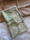 Pista Green Chanda Pure Simmer Organza Silk Saree with Lucknowi Thread Embroidery Butta & Chikankari Border