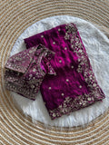 Magenta Pure Soft Fandy Satin Silk Saree with Sequence Embroidery & Paisley Multi Border Aarco Work