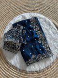 Navy Blue Pure Soft Fandy Satin Silk Saree with Sequence Embroidery & Paisley Multi Border Aarco Work