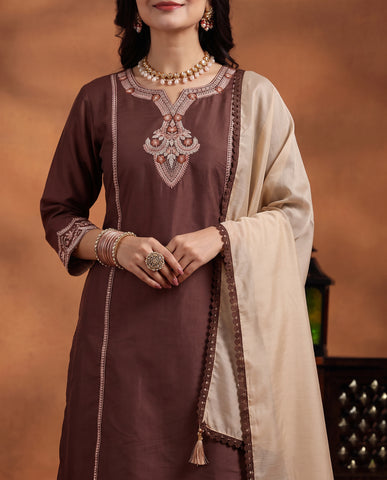 Classic Brown Ethnic Wear Suit Set for Women