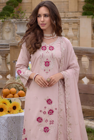 Baby Pink Embroidered Straight Kurta Set with Sequin-Work Dupatta