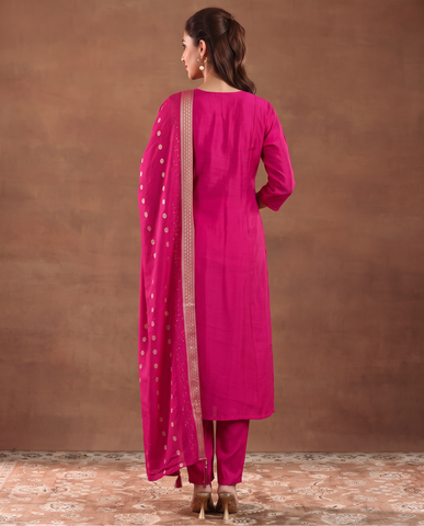 Traditional Pink Embroidered Work Kurta Suit Set with Dupatta