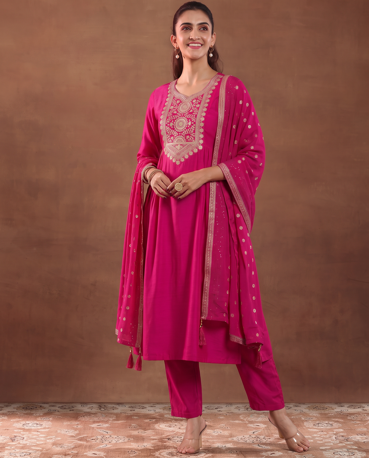 Traditional Pink Embroidered Work Kurta Suit Set with Dupatta